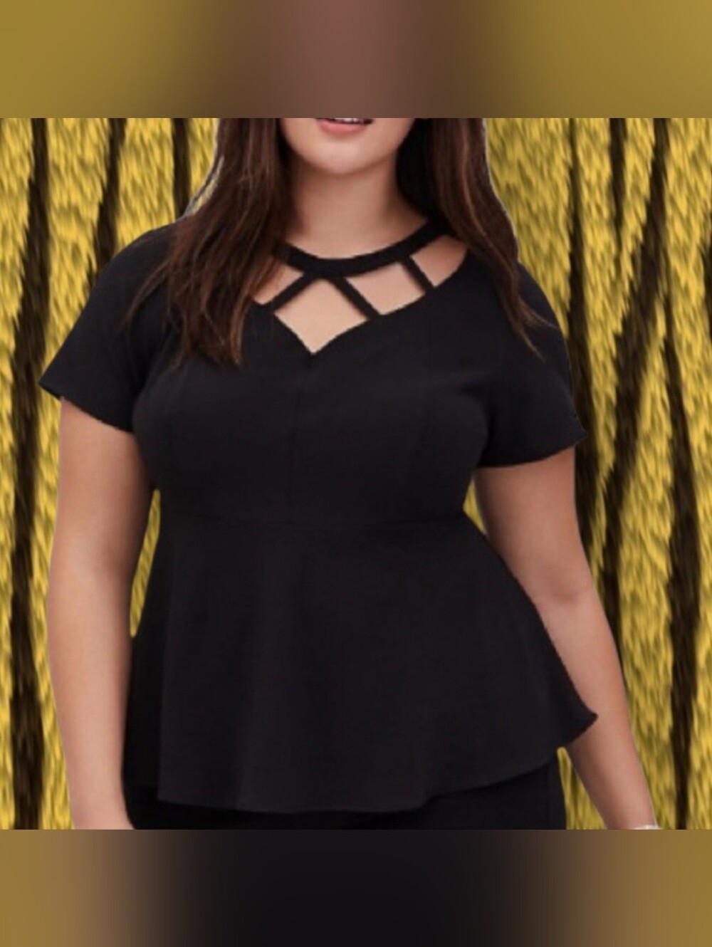 Torrid Black Crepe Caged Peplum Top